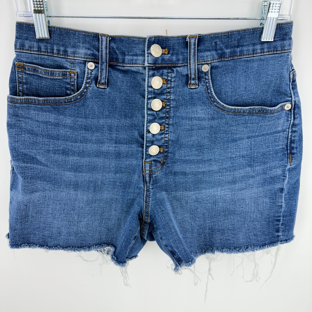 Madewell High-Rise Denim Shorts Button Fly Raw Hem Blue K5970 Size 27